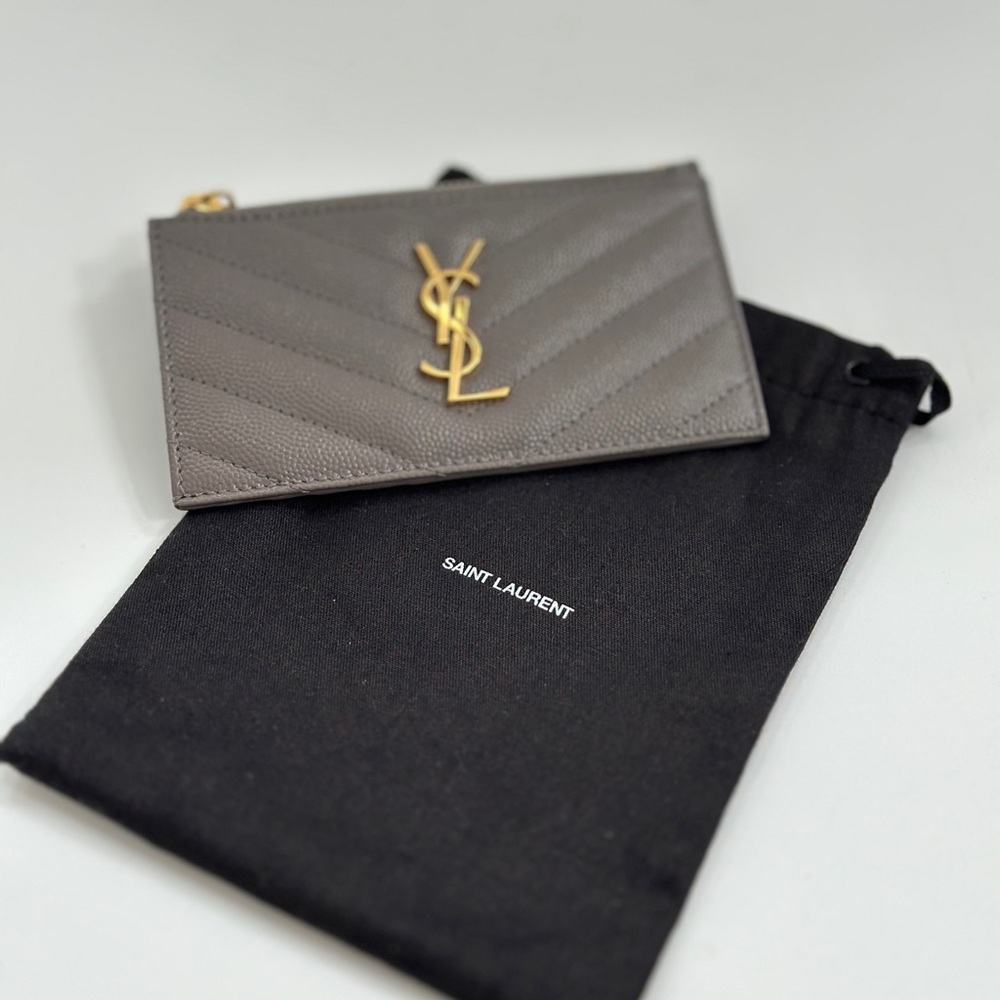 Saint Laurent Cassandre Matelassé Zipped Card Case in Leather